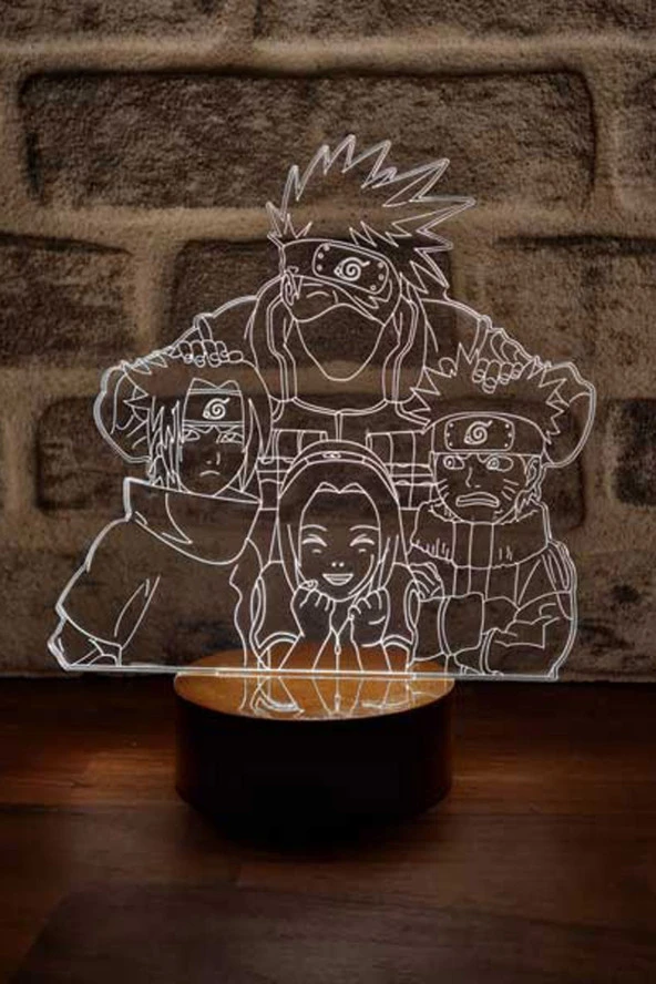 BY-LAMP Naruto Kakashi Team 7 Figürlü Dekoratif Hediye Led Masa Lambası | 7 Işık Rengi | Ahşap Taban