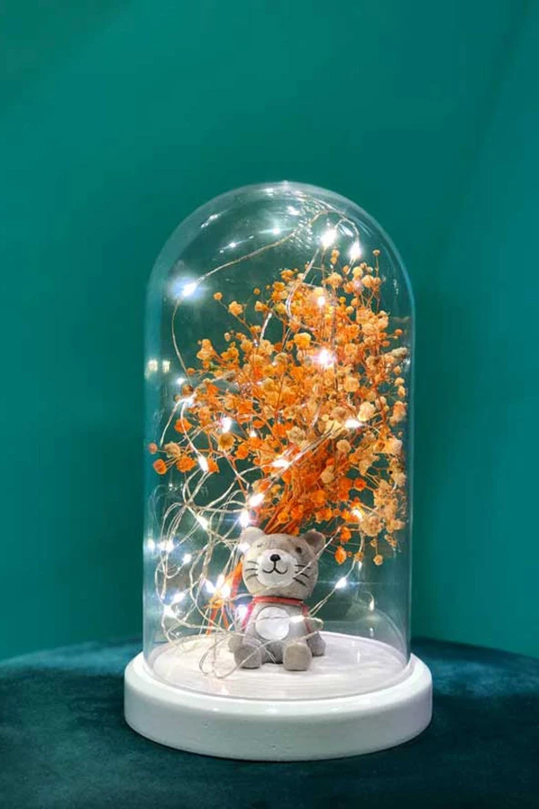 BY-LAMP Işıklı Fanus Çocuk Odası Hediyesi Çantalı Kedi Figürlü Gece Lambası - Resim 2