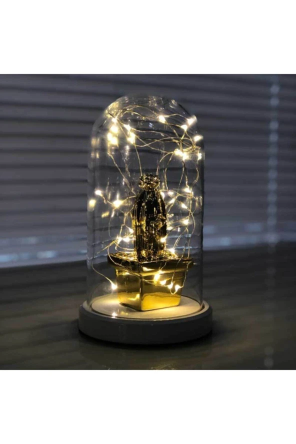 BY-LAMP Işıklı Fanus Gold Kare Kaktüs Figürlü Lamba Yeni Yıl Hediyesi Gece Lambası ürün görseli 1
