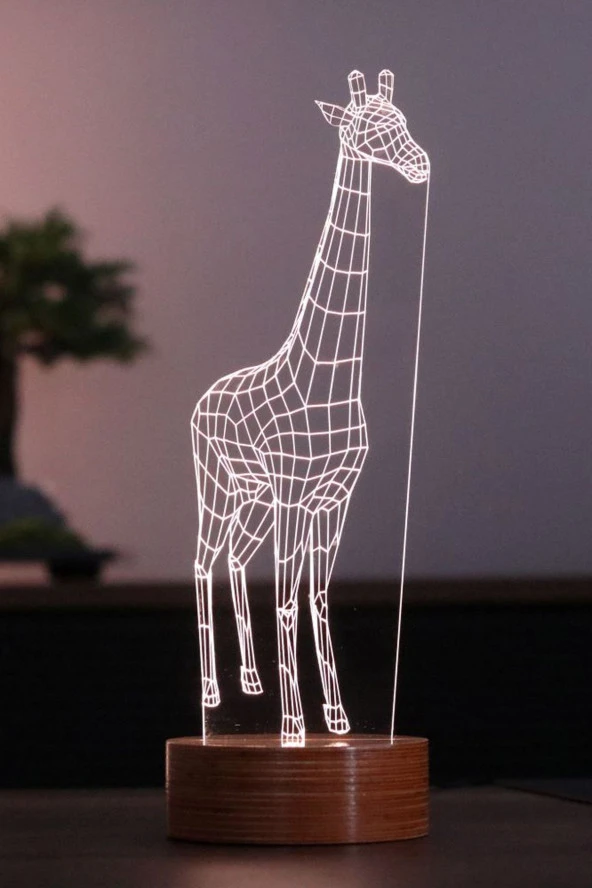 BY-LAMP Zürafa Figürlü Dekoratif Hediye Led Masa Lambası | 7 Işık Rengi | Ahşap Taban ürün görseli 1