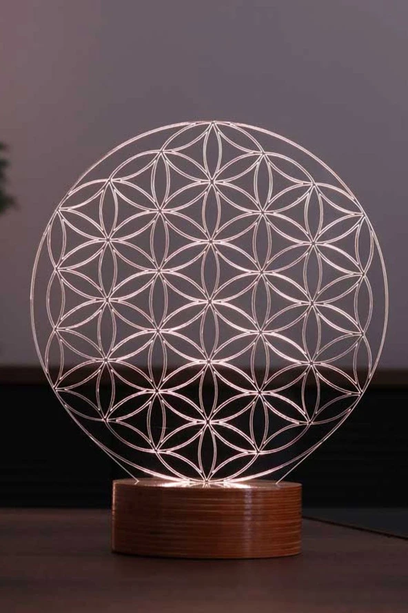 BY-LAMP Yaşam Çiçeği Figürlü Dekoratif Hediye Led Masa Lambası | 7 Işık Rengi | Ahşap Taban