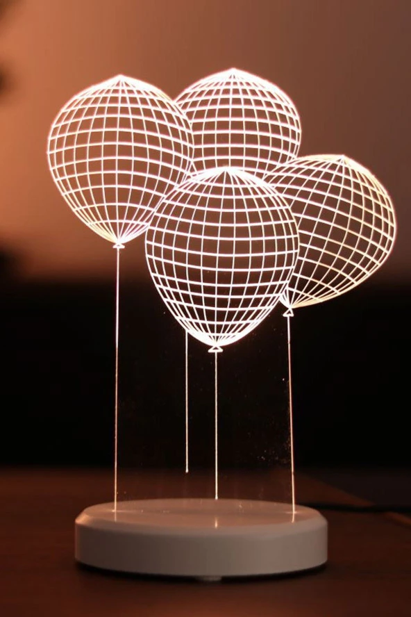 BY-LAMP Balon Figürlü Led Masa Lambası | Gün Işığı Renk | Ahşap Beyaz Taban
