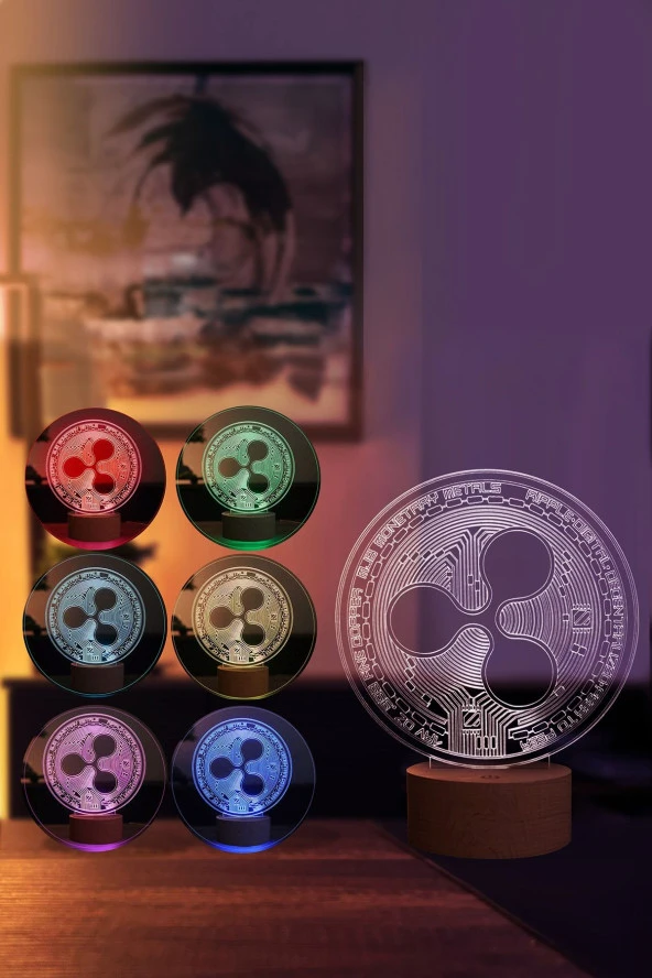 BY-LAMP Ripple Figürlü Dekoratif Hediye Led Masa Lambası | 7 Işık Rengi | Ahşap Taban - Resim 2