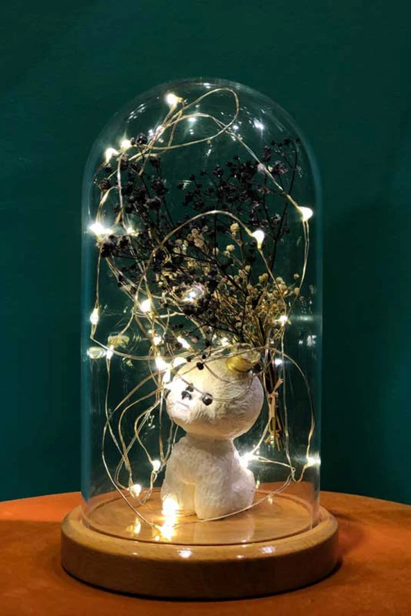 BY-LAMP Işıklı Led Lamba Sevimli Köpek Figürlü Hediye Gece Lambası Ahşap Taban