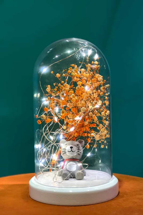 BY-LAMP Işıklı Fanus Çocuk Odası Hediyesi Çantalı Kedi Figürlü Gece Lambası - Resim 3