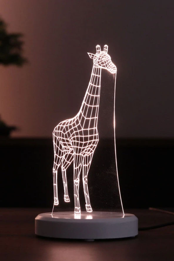 BY-LAMP Zürafa Figürlü LED Masa Lambası | Gün Işığı Renk | Ahşap Beyaz Taban