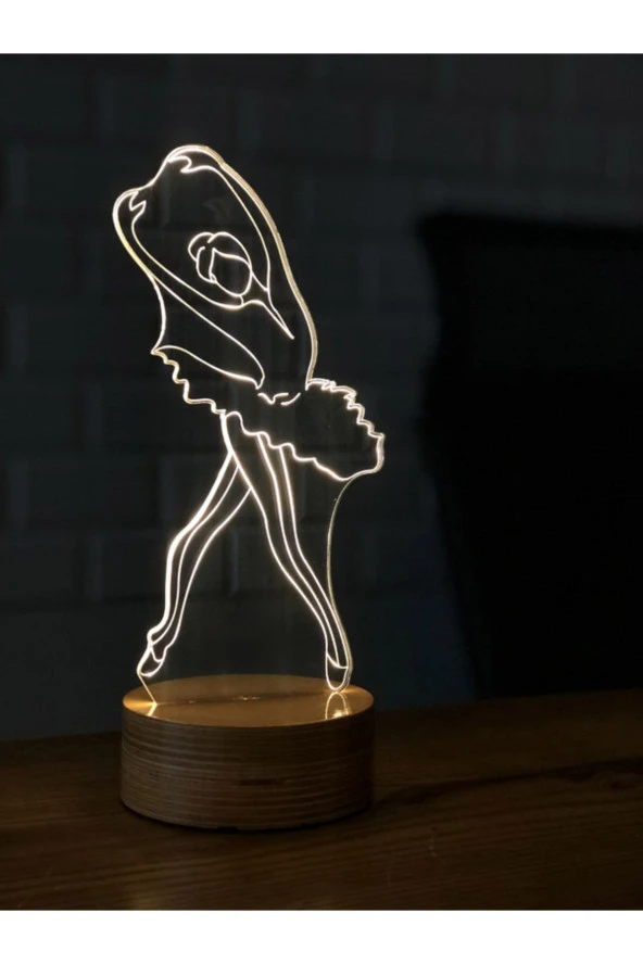 BY-LAMP Balerin Figürlü Dekoratif Hediye Led Masa Lambası | 7 Işık Rengi | Ahşap Taban ürün görseli 1