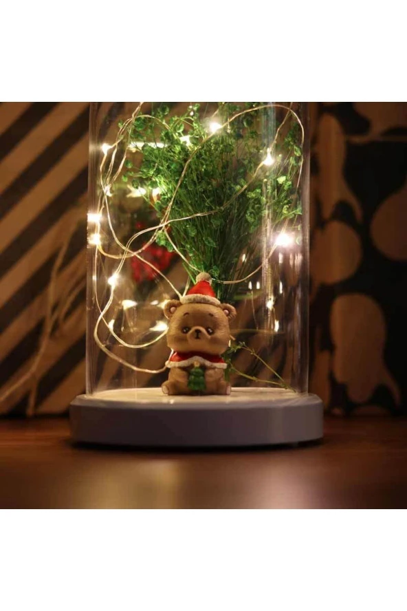 BY-LAMP Işıklı Fanus Ayıcık Ve Çiçek Figürlü Led Lamba Çocuk Odalarına Özel Hediyelik - Resim 2