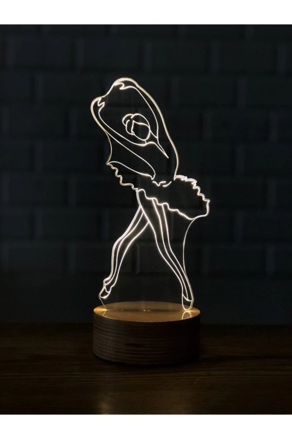 BY-LAMP Balerin Figürlü Dekoratif Hediye Led Masa Lambası | 7 Işık Rengi | Ahşap Taban - Resim 2