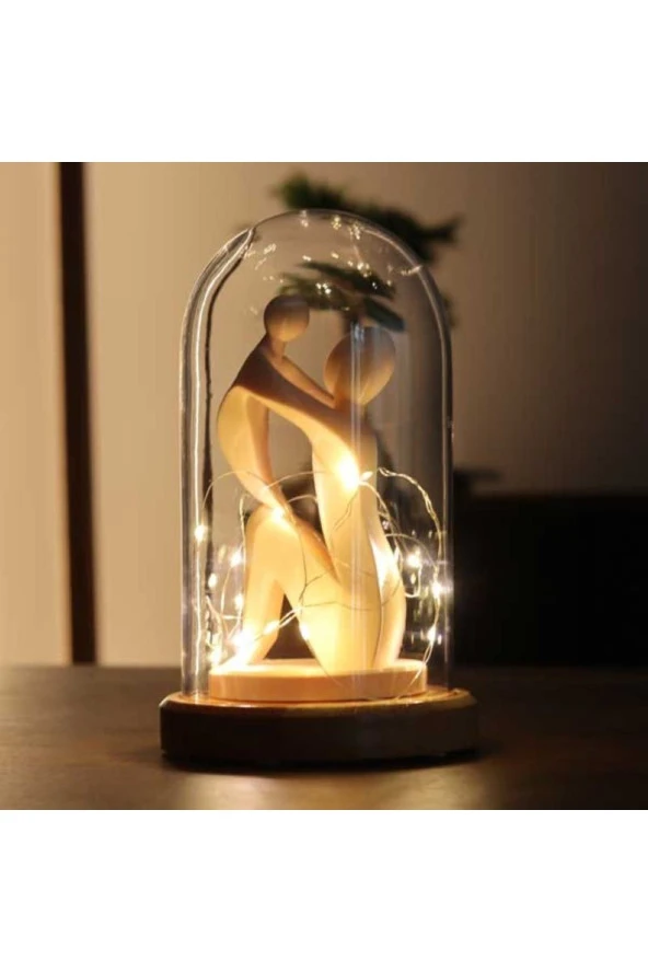 BY-LAMP Led Işıklı Fanus Anneler Günü Hediyesi Gece Lambası Ahşap Taban