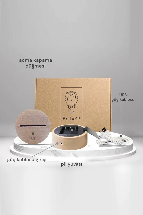 BY-LAMP Yunuslar Figürlü Dekoratif Hediye Led Masa Lambası | 7 Işık Rengi | Ahşap Taban - Resim 3