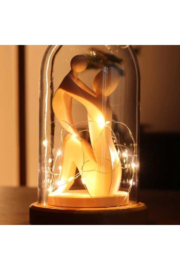 BY-LAMP Led Işıklı Fanus Anneler Günü Hediyesi Gece Lambası Ahşap Taban - 4