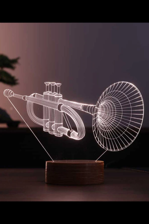BY-LAMP Trompet Figürlü Dekoratif Hediye Led Masa Lambası | 7 Işık Rengi | Ahşap Taban ürün görseli 1