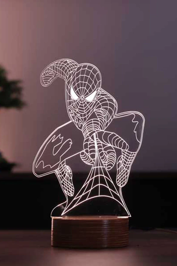BY-LAMP Spiderman Figürlü Dekoratif Hediye Led Masa Lambası | 7 Işık Rengi | Ahşap Taban ürün görseli 1