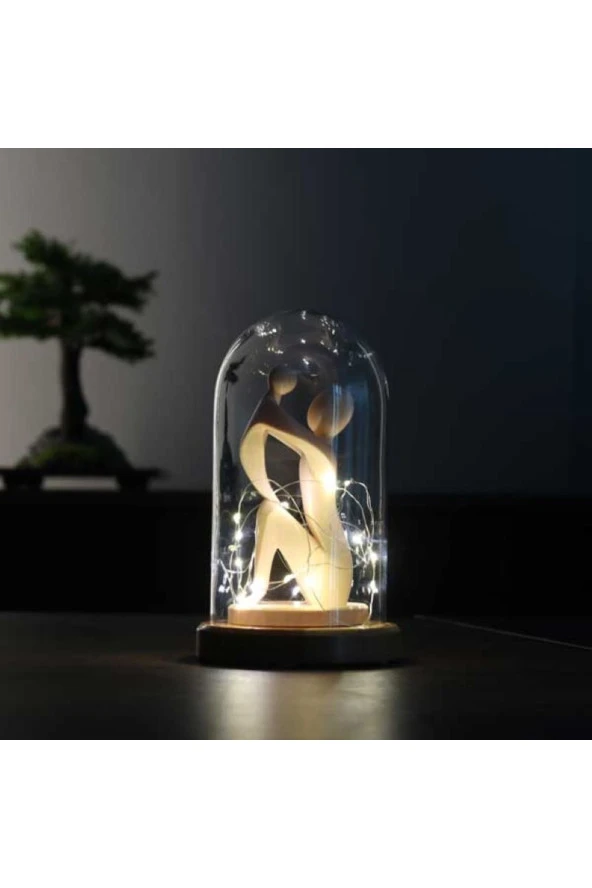 BY-LAMP Led Işıklı Fanus Anneler Günü Hediyesi Gece Lambası Ahşap Taban - 3