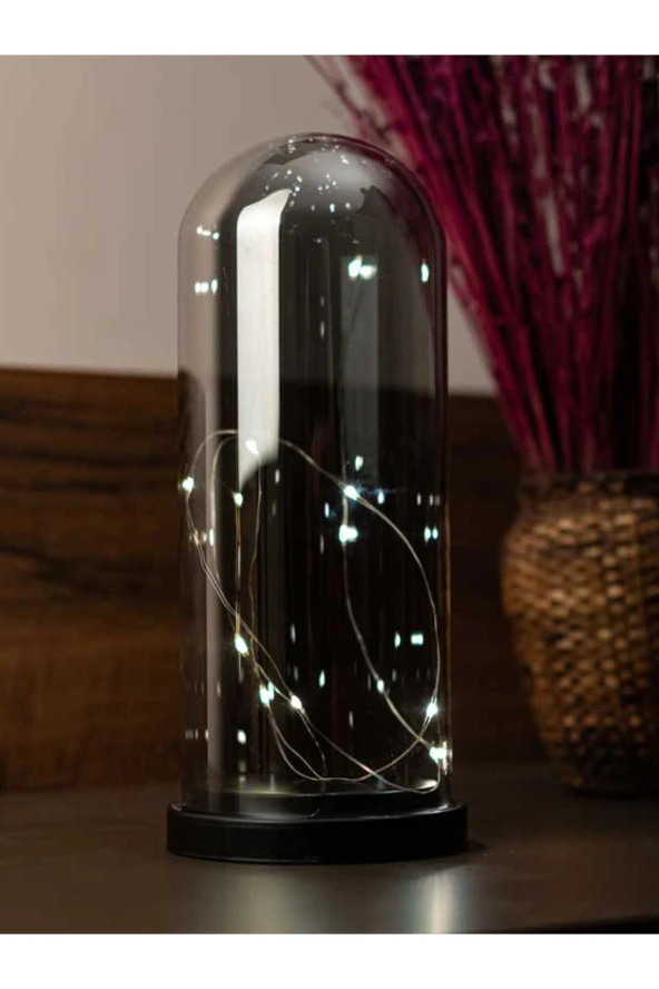BY-LAMP Dekoratif Işıklı Füme Cam Rengi Fanus Lamba Yeni Yıl Hediyesi Gece Lambası