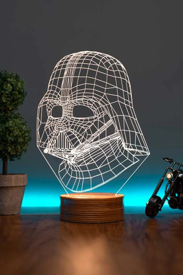 BY-LAMP Darth Vader Figürlü Dekoratif Hediye Led Masa Lambası | 7 Işık Rengi | Ahşap Taban ürün görseli 1