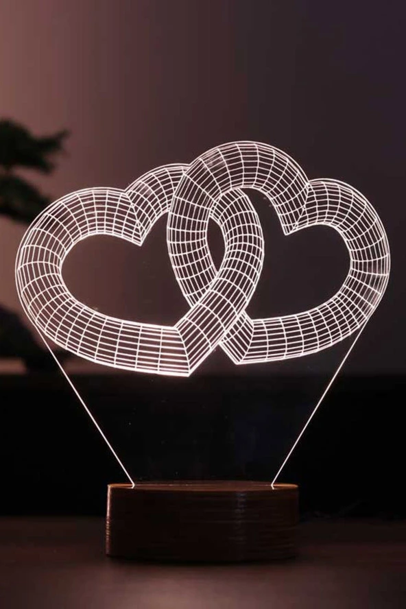 BY-LAMP Iki Kalp Led Masa Lambası Ahşap Taban 7 Farklı Işık Renkli Gece Lambası Hediye Dekoratif Aydınlatma ürün görseli 1