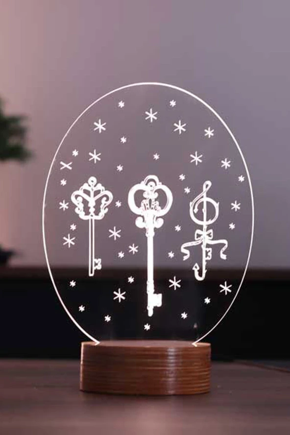 BY-LAMP Anahtar Figürlü Dekoratif Hediye Led Masa Lambası | 7 Işık Rengi | Ahşap Taban