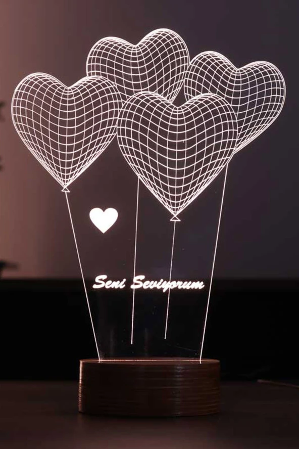 BY-LAMP Sevgiliye Kalp Seni Seviyorum Led Masa Lambası - Ahşap Tabanlı 7 Renkli Işık Gece Lambası Hediyesi ürün görseli 1