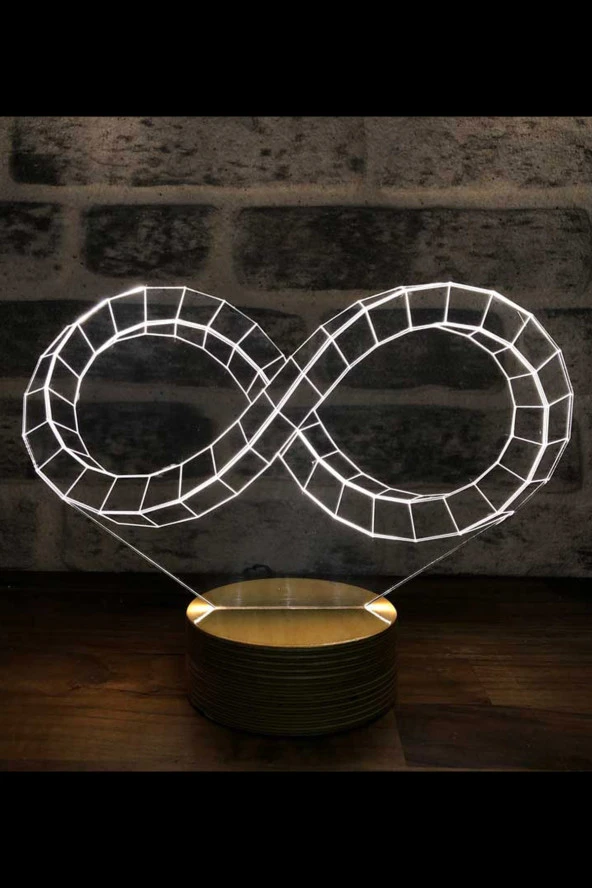 BY-LAMP Sonsuzluk Işareti Figürlü Dekoratif Hediye Led Masa Lambası | 7 Işık Rengi | Ahşap Taban ürün görseli 1