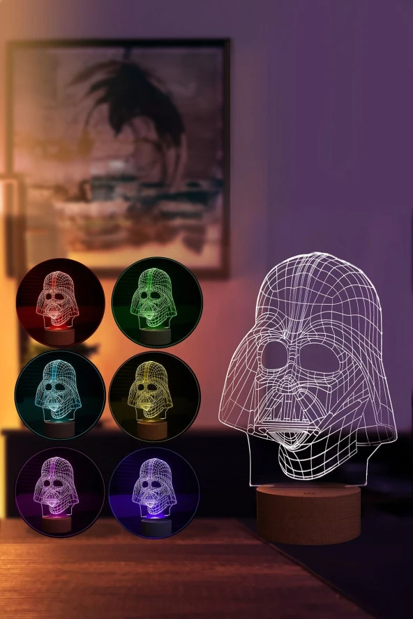 BY-LAMP Darth Vader Figürlü Dekoratif Hediye Led Masa Lambası | 7 Işık Rengi | Ahşap Taban - 2