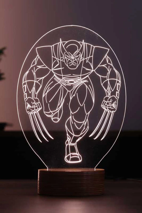 BY-LAMP Wolverine Figürlü Dekoratif Hediye Led Masa Lambası | 7 Işık Rengi | Ahşap Taban ürün görseli 1