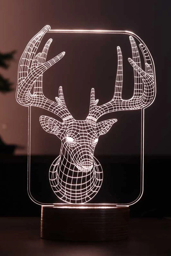 BY-LAMP Geyik Çerçeve Led Masa Lambası Ahşap Taban 7 Farklı Işık Renkli Gece Lambası Dekoratif Aydınlatma ürün görseli 1