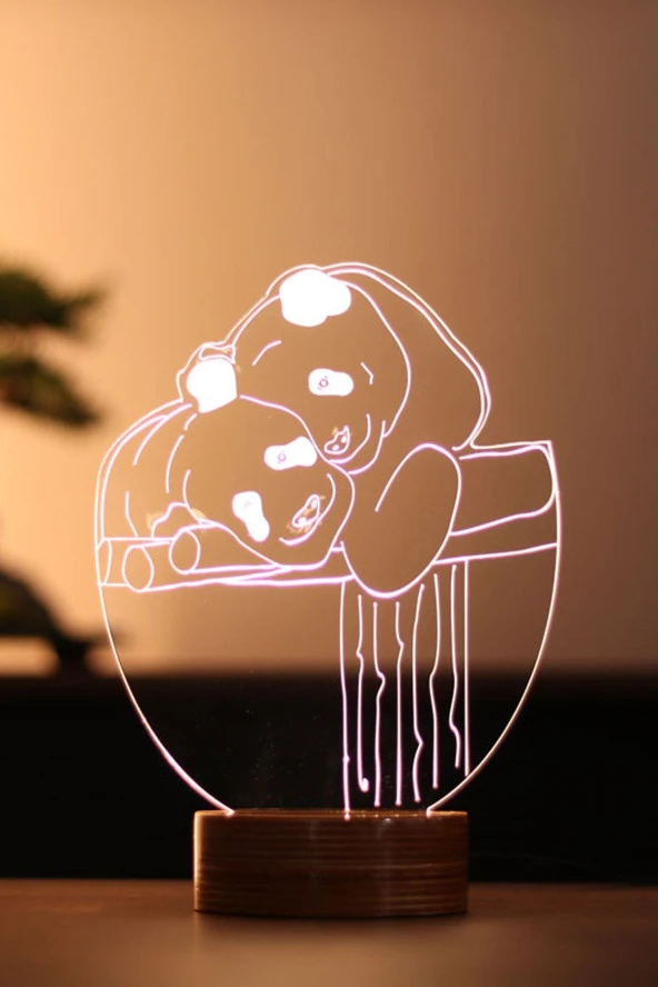 BY-LAMP Pandalar Figürlü Dekoratif Hediye Led Masa Lambası | 7 Işık Rengi | Ahşap Taban ürün görseli 1