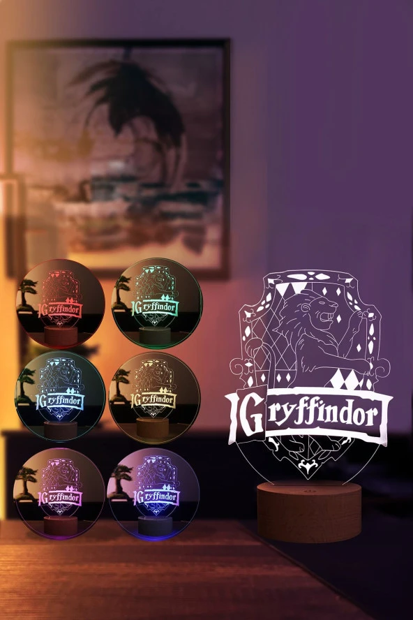 BY-LAMP Harry Potter Gryffindor Figürlü Dekoratif Hediye Led Masa Lambası | 7 Işık Rengi | Ahşap Taban - Resim 2