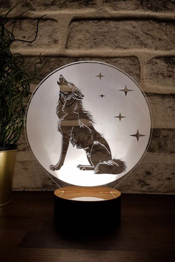 BY-LAMP Kurt Ve Yıldızlar Led Masa Lambası Ahşap Taban 7 Farklı Işık Renkli Hediye Dekoratif Aydınlatma ürün görseli 1