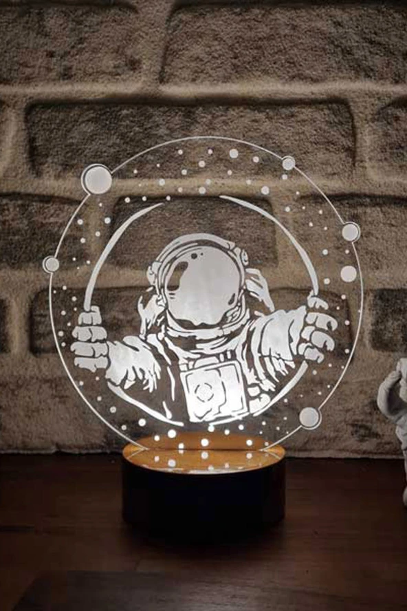 BY-LAMP Astronot Penceresi Ilizyon Lamba Ahşap Taban 7 Farklı Işık Renkli ürün görseli 1