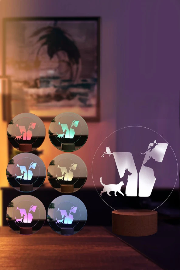 BY-LAMP Veteriner Figürlü Dekoratif Hediye Led Masa Lambası | 7 Işık Rengi | Ahşap Taban - Resim 2