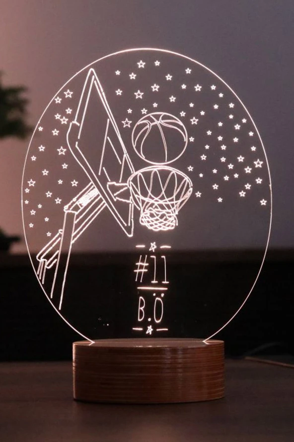 BY-LAMP Basketbol Potası Figürlü Dekoratif Hediye Led Masa Lambası | 7 Işık Rengi | Ahşap Taban ürün görseli 1