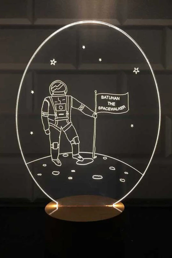 BY-LAMP Astronot Figürlü Dekoratif Hediye Led Masa Lambası | 7 Işık Rengi | Ahşap Taban