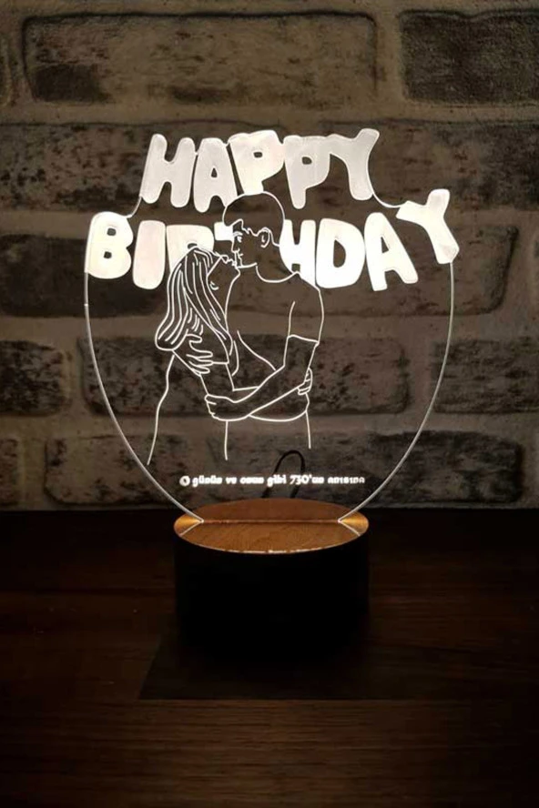 BY-LAMP Happy Birthday Figürlü Dekoratif Hediye Led Masa Lambası | 7 Işık Rengi | Ahşap Taban ürün görseli 1