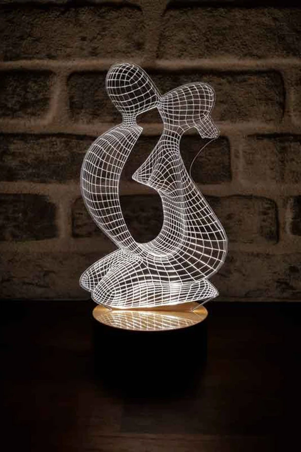 BY-LAMP Sevgililer Figürlü Dekoratif Hediye Led Masa Lambası | 7 Işık Rengi | Ahşap Taban