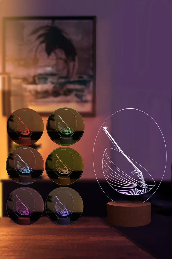 BY-LAMP Tambur Figürlü Dekoratif Hediye Led Masa Lambası | 7 Işık Rengi | Ahşap Taban - 2