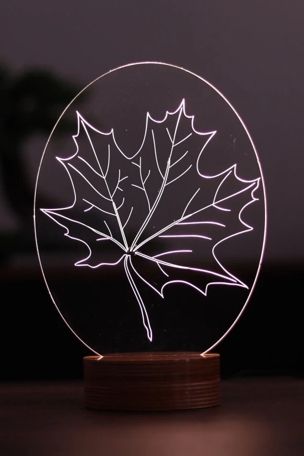 BY-LAMP Yaprak Figürlü Dekoratif Hediye Led Masa Lambası | 7 Işık Rengi | Ahşap Taban ürün görseli 1