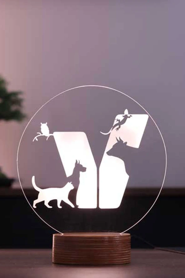 BY-LAMP Veteriner Figürlü Dekoratif Hediye Led Masa Lambası | 7 Işık Rengi | Ahşap Taban ürün görseli 1