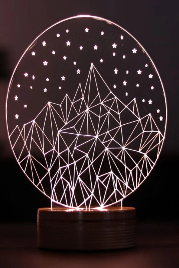 BY-LAMP Kristal Buzdağı Figürlü Dekoratif Hediye Led Masa Lambası | 7 Işık Rengi | Ahşap Taban