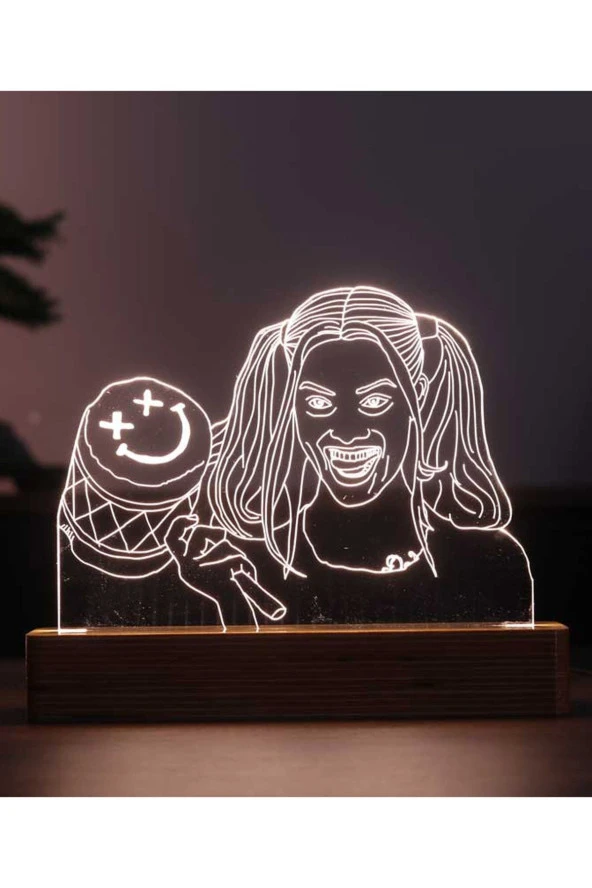 BY-LAMP Harley Quinn Led Masa Lambası Ahşap Taban Günışığı Gece Lambası Hediye Dekoratif Aydınlatma