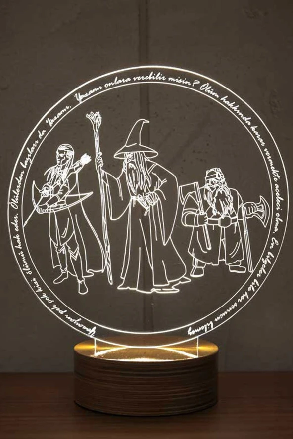 BY-LAMP Gandalf Gimli Legolas Figürlü Dekoratif Hediye Led Masa Lambası | 7 Işık Rengi | Ahşap Taban