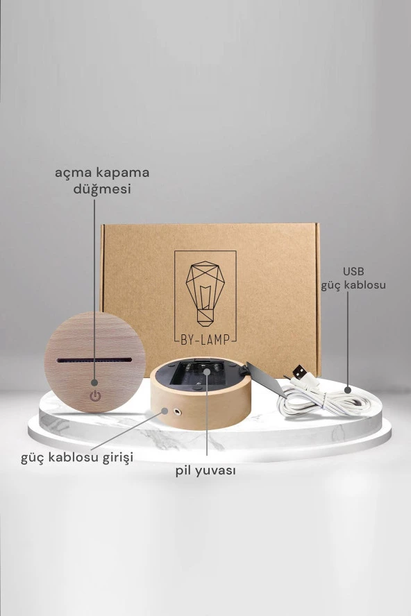 BY-LAMP Çınar Yaprağı Figürlü Dekoratif Hediye Led Masa Lambası | 7 Işık Rengi | Ahşap Taban - 3