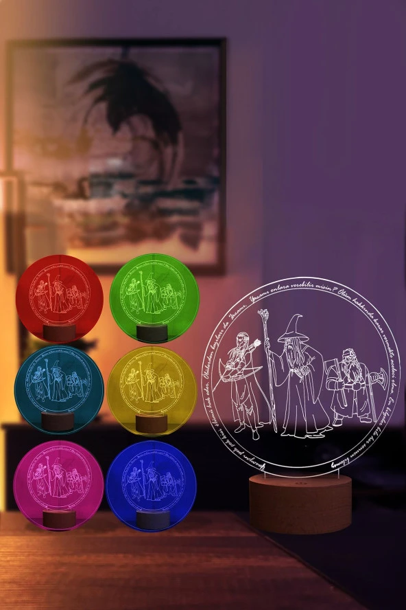 BY-LAMP Gandalf Gimli Legolas Figürlü Dekoratif Hediye Led Masa Lambası | 7 Işık Rengi | Ahşap Taban - 2