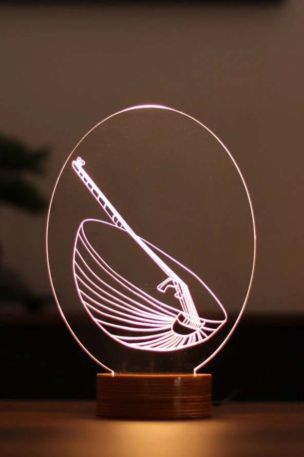 BY-LAMP Tambur Figürlü Dekoratif Hediye Led Masa Lambası | 7 Işık Rengi | Ahşap Taban