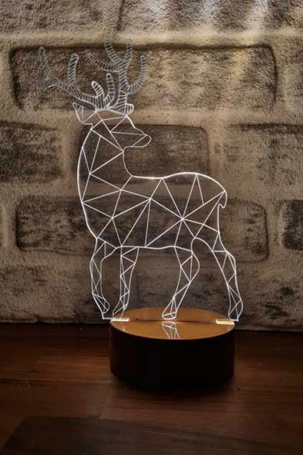 BY-LAMP Geyik Gece Lambası Ahşap Taban 7 Farklı Işık Renkli Hediye Dekoratif Aydınlatma ürün görseli 1