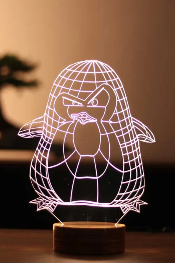 BY-LAMP Penguen Figürlü Dekoratif Hediye Led Masa Lambası | 7 Işık Rengi | Ahşap Taban ürün görseli 1