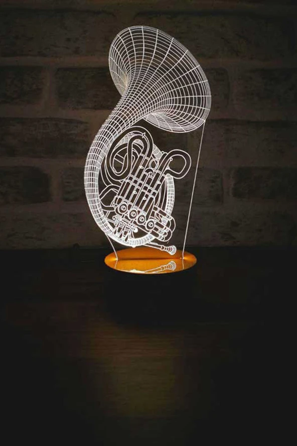 BY-LAMP Saksafon Figürlü Dekoratif Hediye Led Masa Lambası | 7 Işık Rengi | Ahşap Taban