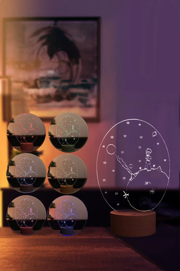 BY-LAMP Küçük Prens Led Masa Lambası Ahşap Taban 7 Farklı Işık Renkli Gece Lambası Dekoratif Aydınlatma - 2
